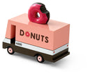 Houten speelgoedauto met donut-thema, Candycar, detailfoto