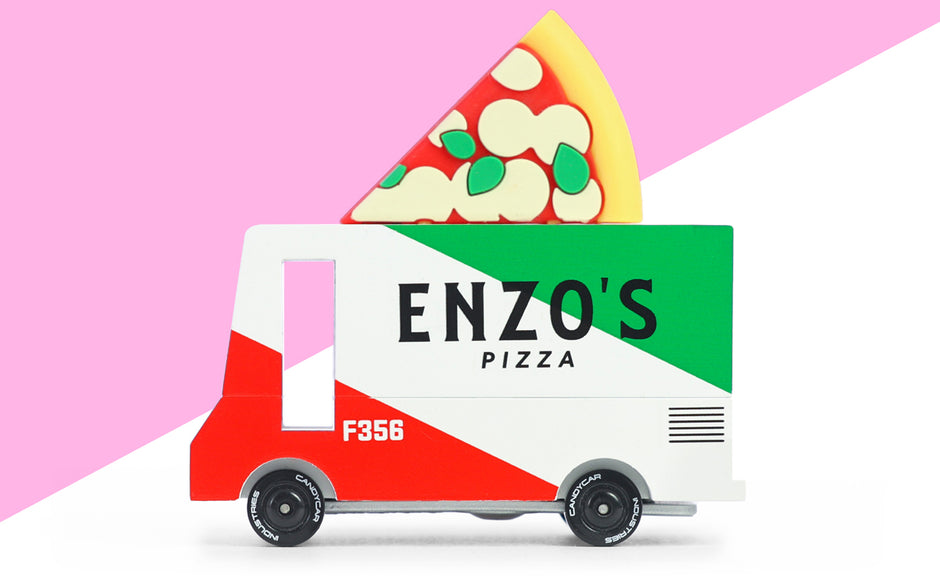 Candycar Pizza Van – Duurzame Houten Speelgoed auto