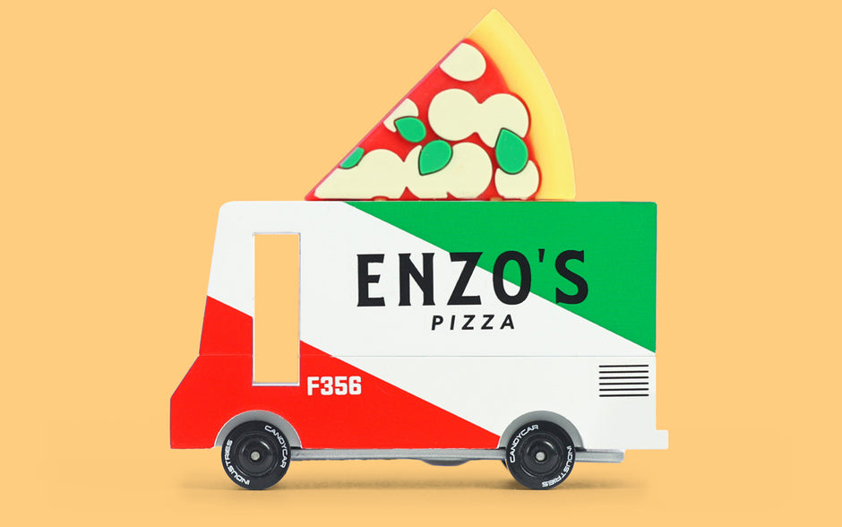 Candycar Pizza Van – Duurzame Houten Speelgoed auto