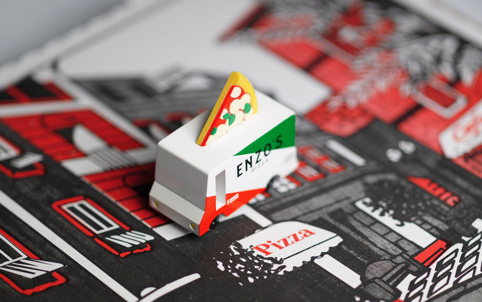 Candycar Pizza Van – Duurzame Houten Speelgoed auto