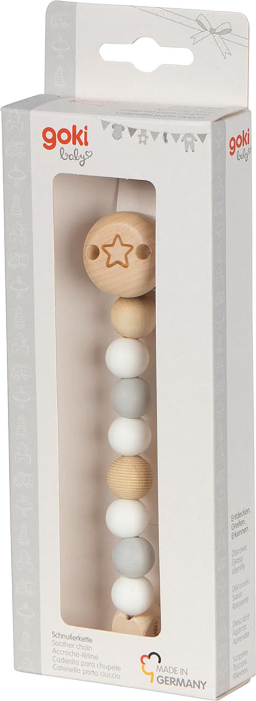 Goki Baby Fopspeenketting – Ster Grijs/Wit
